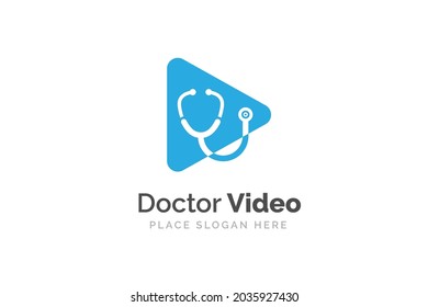 Stethoscope isolated on play button sign illustration. Doctor video logo design.