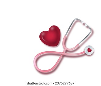  Stethoscope isolated on white background with 3D heart vector illustration