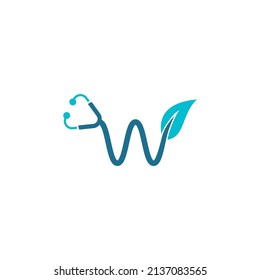 Stethoscope, leaf, and initial w logo design vector