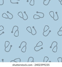 Stethoscope line art seamless pattern. Suitable for backgrounds, wallpapers, fabrics, textiles, wrapping papers, printed materials, and many more. Editable vector.