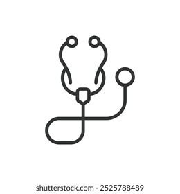 Stethoscope, in line design. Stethoscope, medical tool, heart check, doctor instrument, healthcare, patient examination, auscultation on white background vector. Stethoscope editable stroke icon