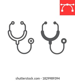 Stethoscope line and glyph icon, medical and doctor, physical examination sign vector graphics, editable stroke linear icon, eps 10