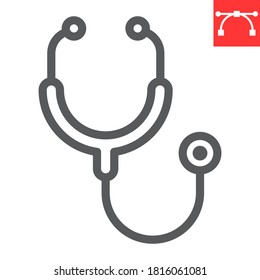 Stethoscope Line Icon, Medical And Doctor, Physical Examination Sign Vector Graphics, Editable Stroke Linear Icon, Eps 10