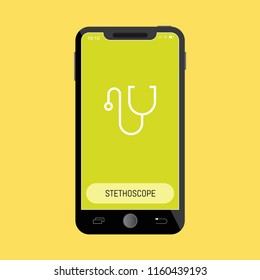 Stethoscope Line Icon on Mobile Screen.