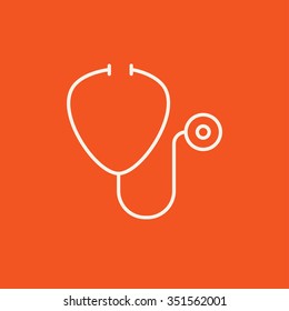 Icono de línea de estetioscopio para web, móvil e infografía. Icono blanco vector aislado en fondo rojo.