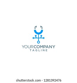 stethoscope line logo digital technology vector icon 