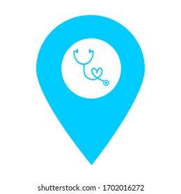 Stethoscope location map pin icon. Element of map point for mobile concept and web apps. Icon for website design and development, app development. Premium hospital, clinic, pharmacy icon sign