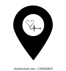 Stethoscope location map pin icon. Element of map point for mobile concept and web apps. Icon for website design and development, app development. Premium hospital, clinic, pharmacy icon sign