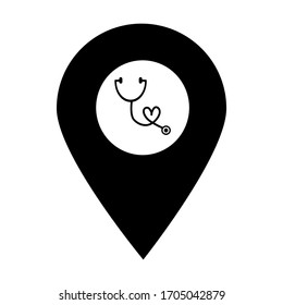 Stethoscope location map pin icon. Element of map point for mobile concept and web apps. Icon for website design and development, app development. Premium hospital, clinic, pharmacy icon sign