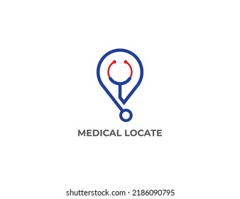 Símbolo del símbolo del logotipo del logotipo del estetioscopio Ubicación del pinza Diseño. Logotipo de atención médica. Plantilla de ilustración de vector