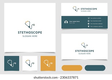 Stethoscope logo design with editable slogan. Branding book and business card template.