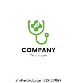 imagen vectorial gráfica del logotipo del estetoscopio sobre fondo blanco y texto. vista superior, perfecta para empresas de salud, clínicas, hospitales, compañías de salud y más