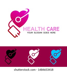 Stethoscope logo and hart, Heart icon with stethoscope. Cardiology health care center, clinic logo. medical logo 