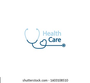 Stethoscope logo. Health care logo in the form of a stethoscope with shape heart. Phonendoscope logotype