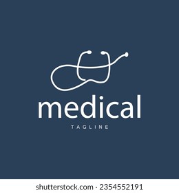Stethoscope Logo, Health Doctor Design Simple Line Vector Symbol Illustration
