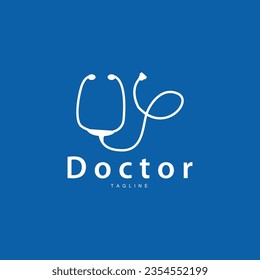 Stethoscope Logo, Health Doctor Design Simple Line Vector Symbol Illustration