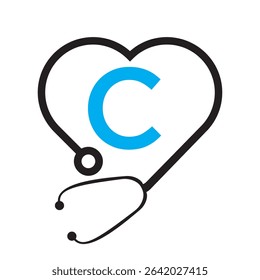 Stethoscope Logo On Letter C Concept For  Healthcare and Medical Symbol Vector Template