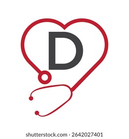 Stethoscope Logo On Letter D Concept For  Healthcare and Medical Symbol Vector Template