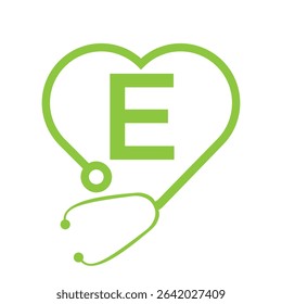 Stethoscope Logo On Letter E Concept For  Healthcare and Medical Symbol Vector Template