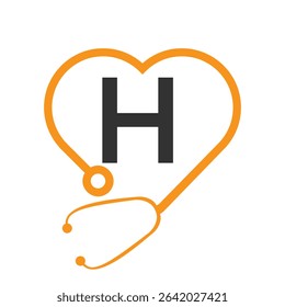 Stethoscope Logo On Letter H Concept For  Healthcare and Medical Symbol Vector Template