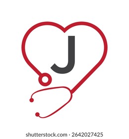 Stethoscope Logo On Letter J Concept For  Healthcare and Medical Symbol Vector Template