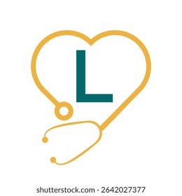 Stethoscope Logo On Letter L Concept For  Healthcare and Medical Symbol Vector Template