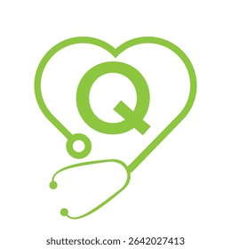 Stethoscope Logo On Letter Q Concept For  Healthcare and Medical Symbol Vector Template