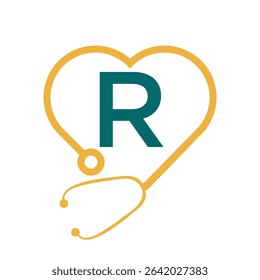 Stethoscope Logo On Letter R Concept For  Healthcare and Medical Symbol Vector Template