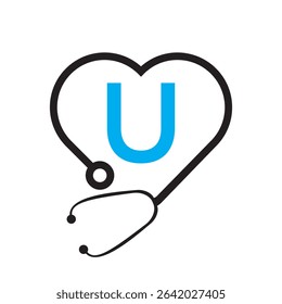 Stethoscope Logo On Letter U Concept For  Healthcare and Medical Symbol Vector Template