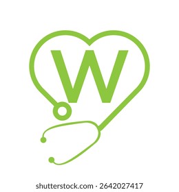 Stethoscope Logo On Letter W Concept For  Healthcare and Medical Symbol Vector Template