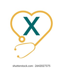 Stethoscope Logo On Letter X Concept For  Healthcare and Medical Symbol Vector Template