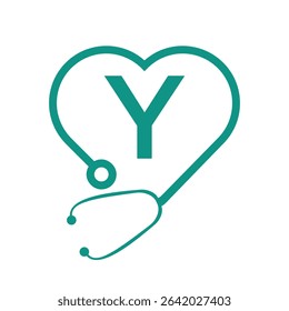 Stethoscope Logo On Letter Y Concept For  Healthcare and Medical Symbol Vector Template