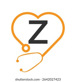 Stethoscope Logo On Letter Z Concept For  Healthcare and Medical Symbol Vector Template