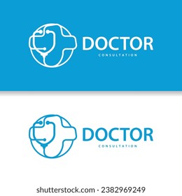 Stethoscope Logo, Simple Line Model Health Care Logo Design for Business Brands, Illustration Templet