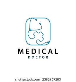 Stethoscope Logo, Simple Line Model Health Care Logo Design for Business Brands, Illustration Templet