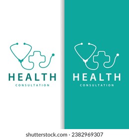Stethoscope Logo, Simple Line Model Health Care Logo Design for Business Brands, Illustration Templet