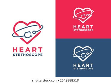 estetoscópio logotipo vetor design saúde e médica. design de logotipo de cuidados de saúde. estetoscópio e coração logotipo vetor	