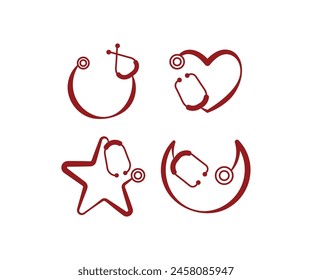 stethoscope love moon star shape vector icon design illustration collections sets