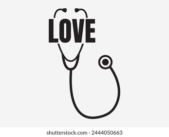 Stethoscope With Love Typography Design, Stethoscope Design, Heart Shape Stethoscope, Typography Design with Stethoscope Heart Shape, Medical Typography Design, Nurse Typography