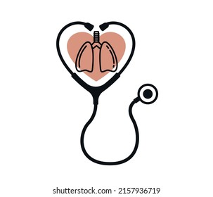 stethoscope and lung illustration. Medical instrument for diagnosing lung diseases. Healthcare and medicine concept. white background.
