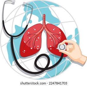 Stethoscope and lungs on earth globe illustration