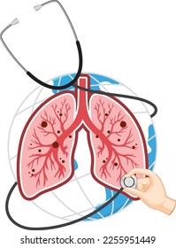 Stethoscope and lungs on earth globe illustration