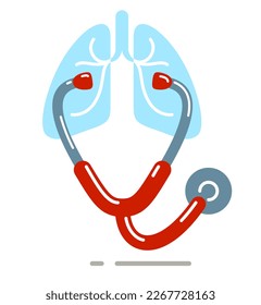 Estetioscopio con icono simple del vector pulmonar aislado sobre fondo blanco, ilustración del tema de pulmanología o logotipo.