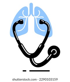 Estetioscopio con icono simple del vector pulmonar aislado sobre fondo blanco, ilustración del tema de pulmanología o logotipo.