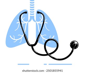 Stethoscope with lungs vector simple icon isolated over white background, pulmanology theme illustration or logo.