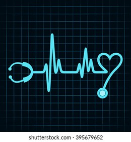 Stethoscope make a heartbeat stock vector