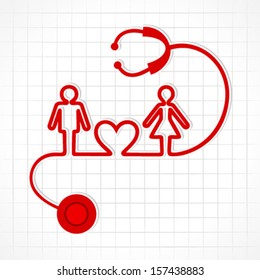 Stethoscope make male,female and heart icon  stock vector