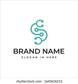 stethoscope with making S letter vector logo design illustration