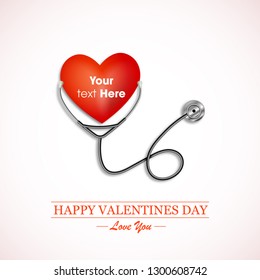 stethoscope measuring heartbeat, Love - stethoscope with heart icon. Valentine concept - Illustration