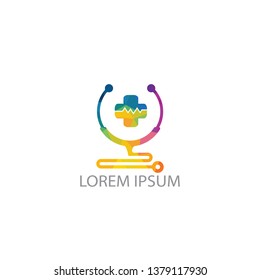 Stethoscope medical cross hospital logo design. Health care symbol. Medical vector logo design.